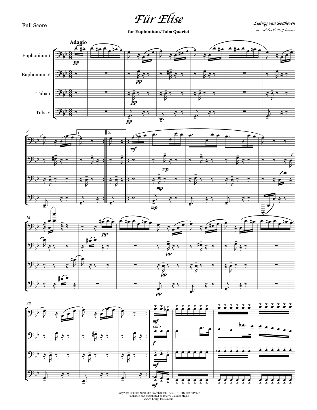 Fur Elise for Euphonium / Tuba Quartet (arr. Niels-Ole Bo Johansen)