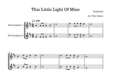 This Little Light Of Mine (Easy Alto Sax Duet) (arr. Tyler Adams)