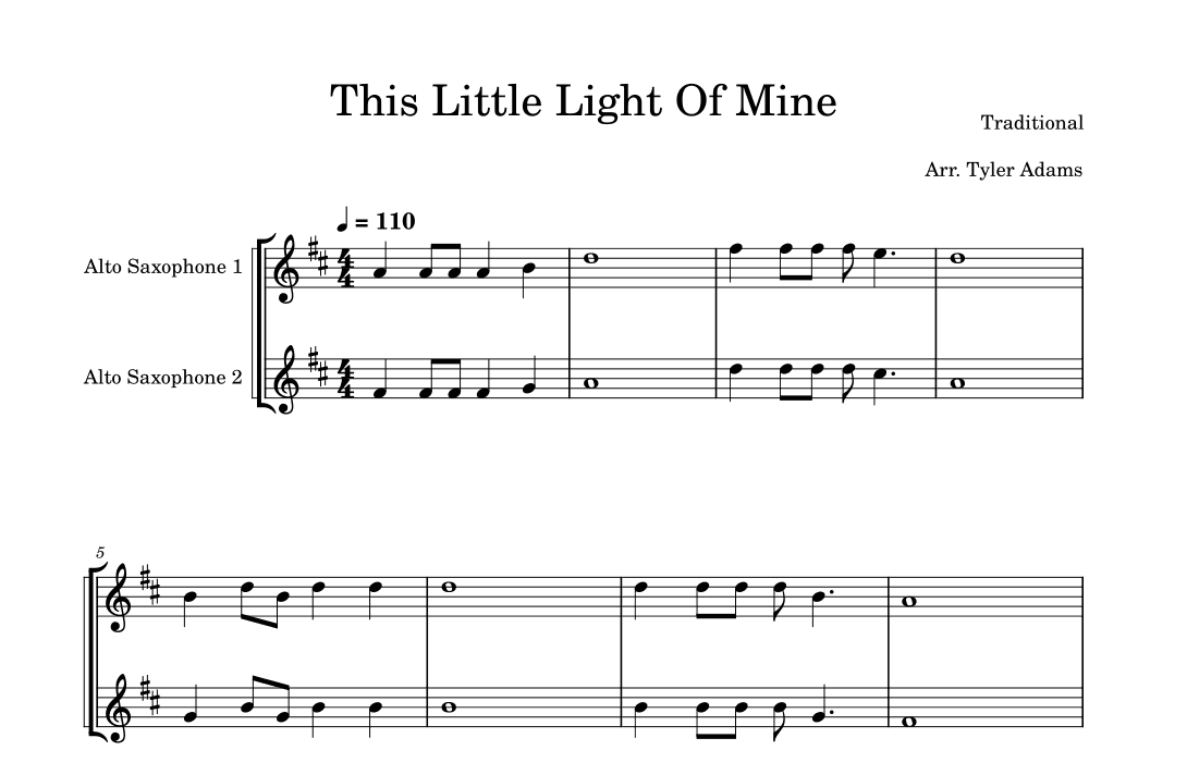 This Little Light Of Mine (Easy Alto Sax Duet) (arr. Tyler Adams)