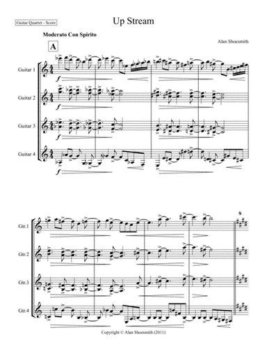 Up Stream - Guitar Quartet (score, guitar parts & optional parts)