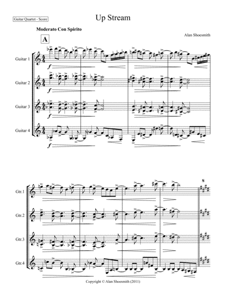 Up Stream - Guitar Quartet (score, guitar parts & optional parts)