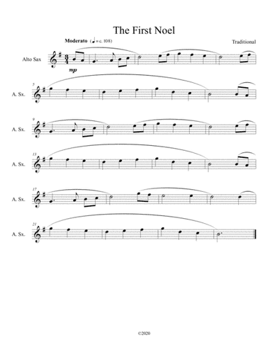 The First Noel for solo alto sax (arr. B C Dockery)