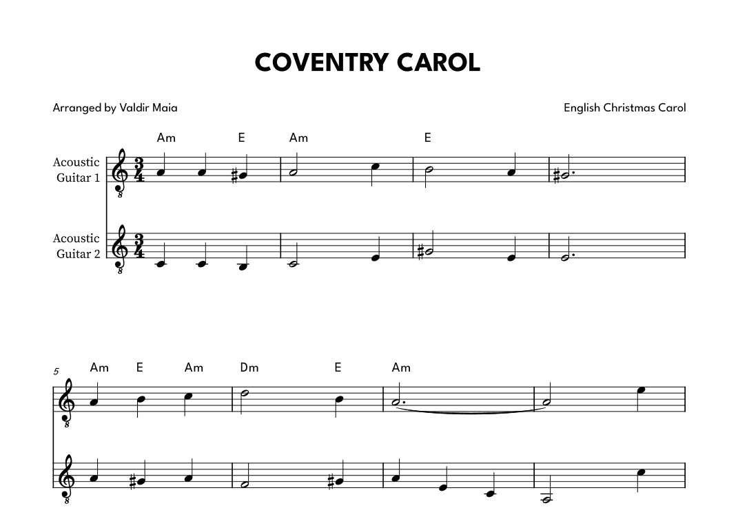 Coventry Carol - Acoustic Guitar Duet (arr. Valdir Maia)