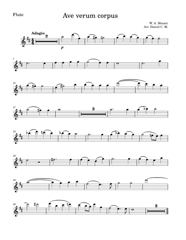 Ave Verum Corpus for flute (easy) (arr. Daniel C. M.)