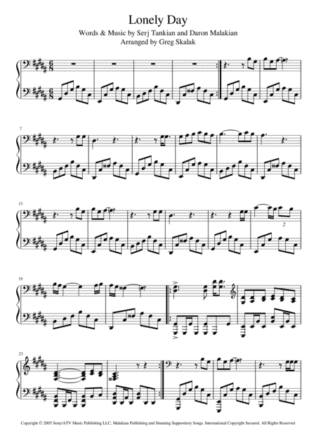 Lonely Day (arr. Greg Skalak)