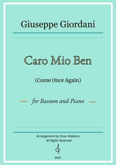 Caro Mio Ben (Come Once Again) - Bassoon and Piano (Full Score and Parts) (arr. Sheet Music To Play Editions)