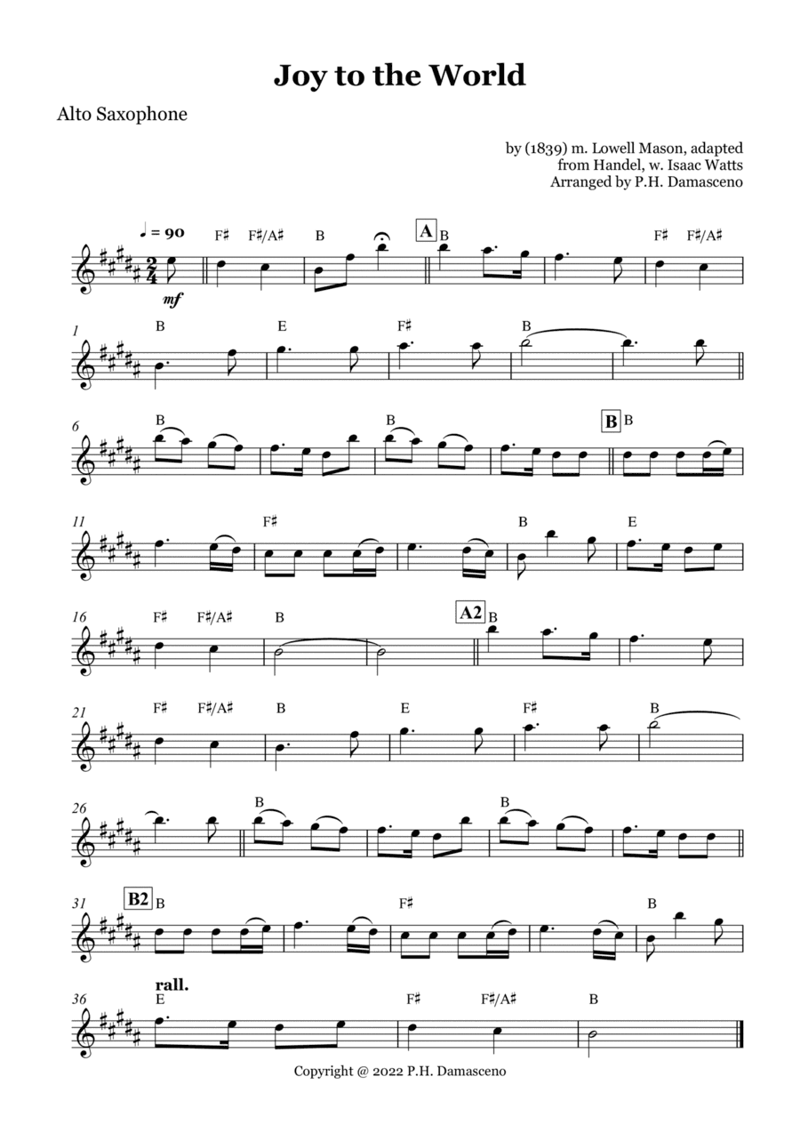 Joy to the World - Alto Saxophone Solo with Chords (arr. P.H. Damasceno)