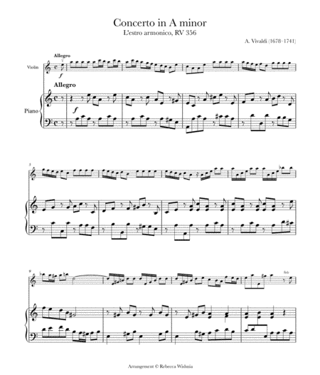 Concerto in A Minor, RV 356/Op. 3 No. 6 (arr. Rebecca Wishnia)