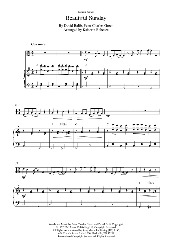Beautiful Sunday (arr. Kaiserin Rebecca)
