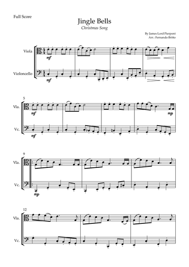 Jingle Bells (Christmas Song) for Viola & Cello Duo (arr. Fernando Britto)