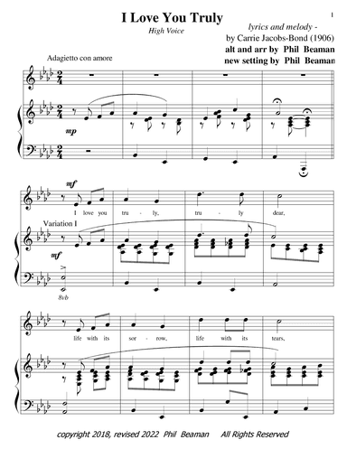 I Love You Truly - high voice/piano (arr. Phil Beaman)
