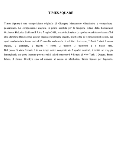 Times Square per 4 Percussionisti Solisti ed Orchestra di Fiati