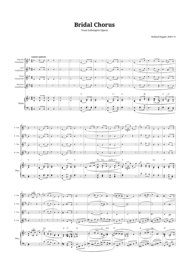 Bridal Chorus by Wagner for Sax Quartet and Piano with Chords (arr. Langanho)