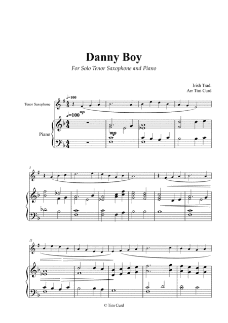 Danny Boy for Solo Tenor Saxophone and Piano (arr. Tim Curd)