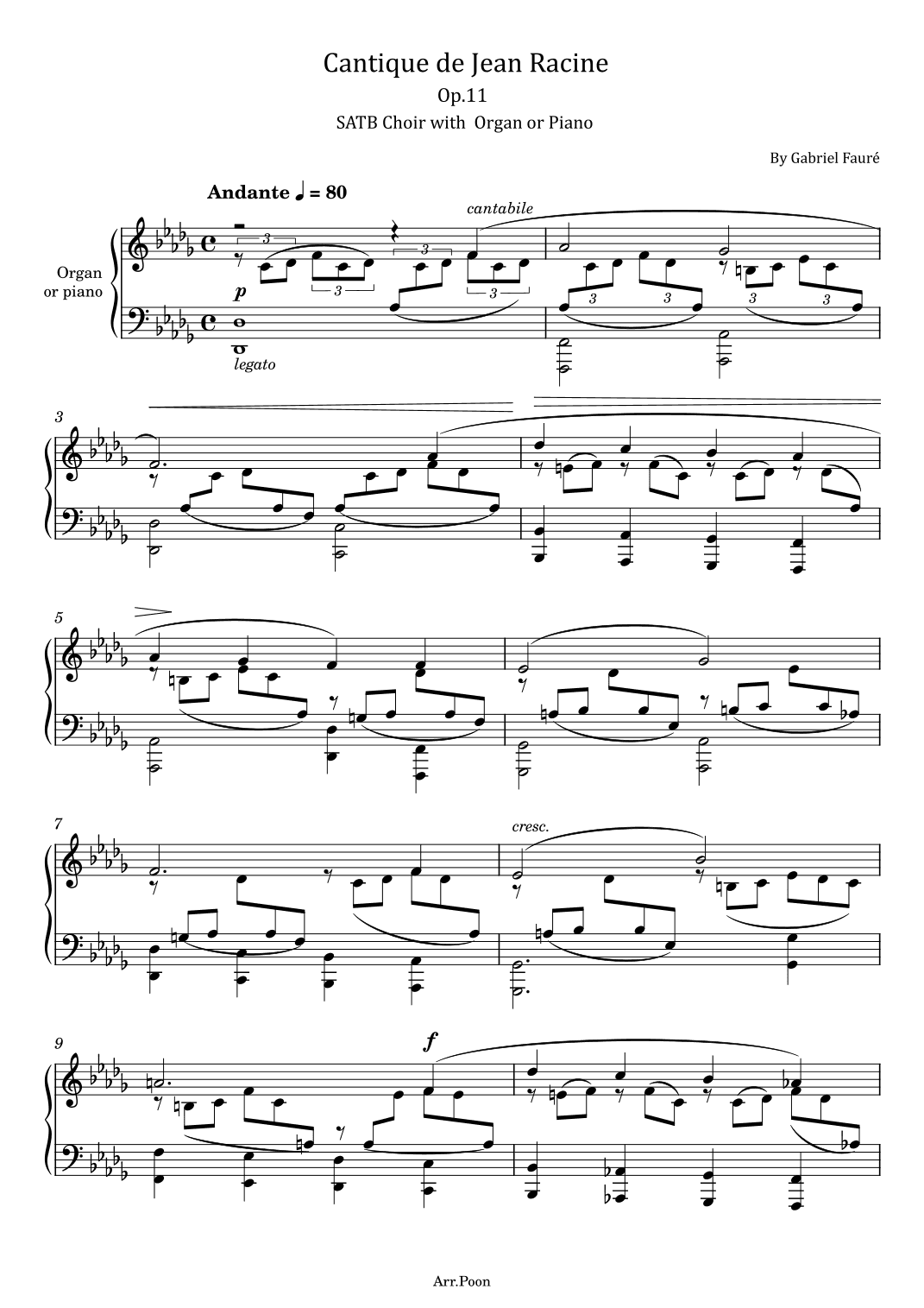 Gabriel Fauré - Cantique de Jean racine - Op.11 - SATB Choir with  Organ or Piano Original (arr. poon)
