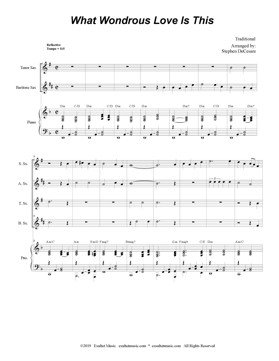What Wondrous Love Is This (for Saxophone Quartet and Piano) (arr. Stephen DeCesare)
