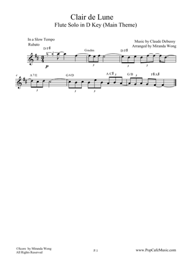 Clair de Lune - Flute Solo in D Key (With Chords) (arr. Miranda Wong)