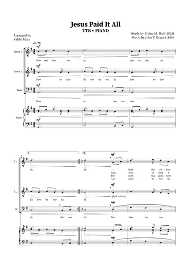 Jesus Paid It All - TTB Trio or Choir (Piano Accompaniment) (arr. Valdir Maia)