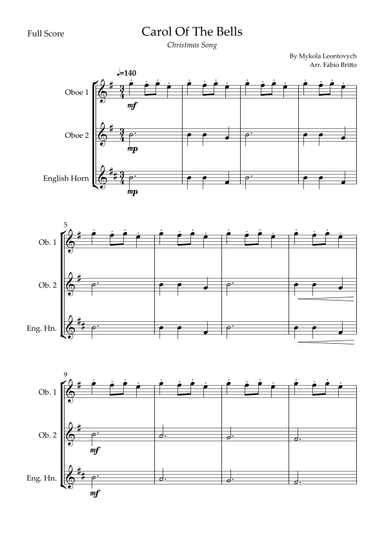 Carol Of The Bells (Christmas Song) for Woodwind Trio (arr. Fabio Britto)