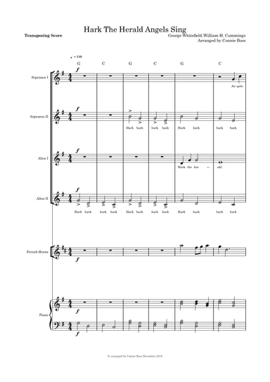 Hark the Herald Angels Sing - SSAA French Horn and Piano (arr. Connie Boss)