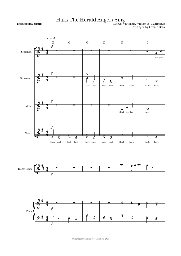 Hark the Herald Angels Sing - SSAA French Horn and Piano (arr. Connie Boss)
