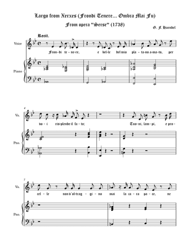 Largo from Xerxes (Frondi Tenere... Ombra Mai Fu) - E-flat major (Es-dur)