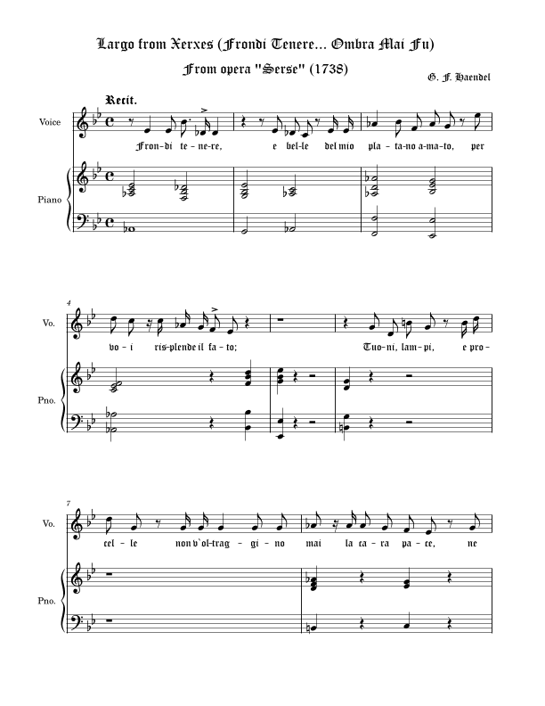 Largo from Xerxes (Frondi Tenere... Ombra Mai Fu) - E-flat major (Es-dur)