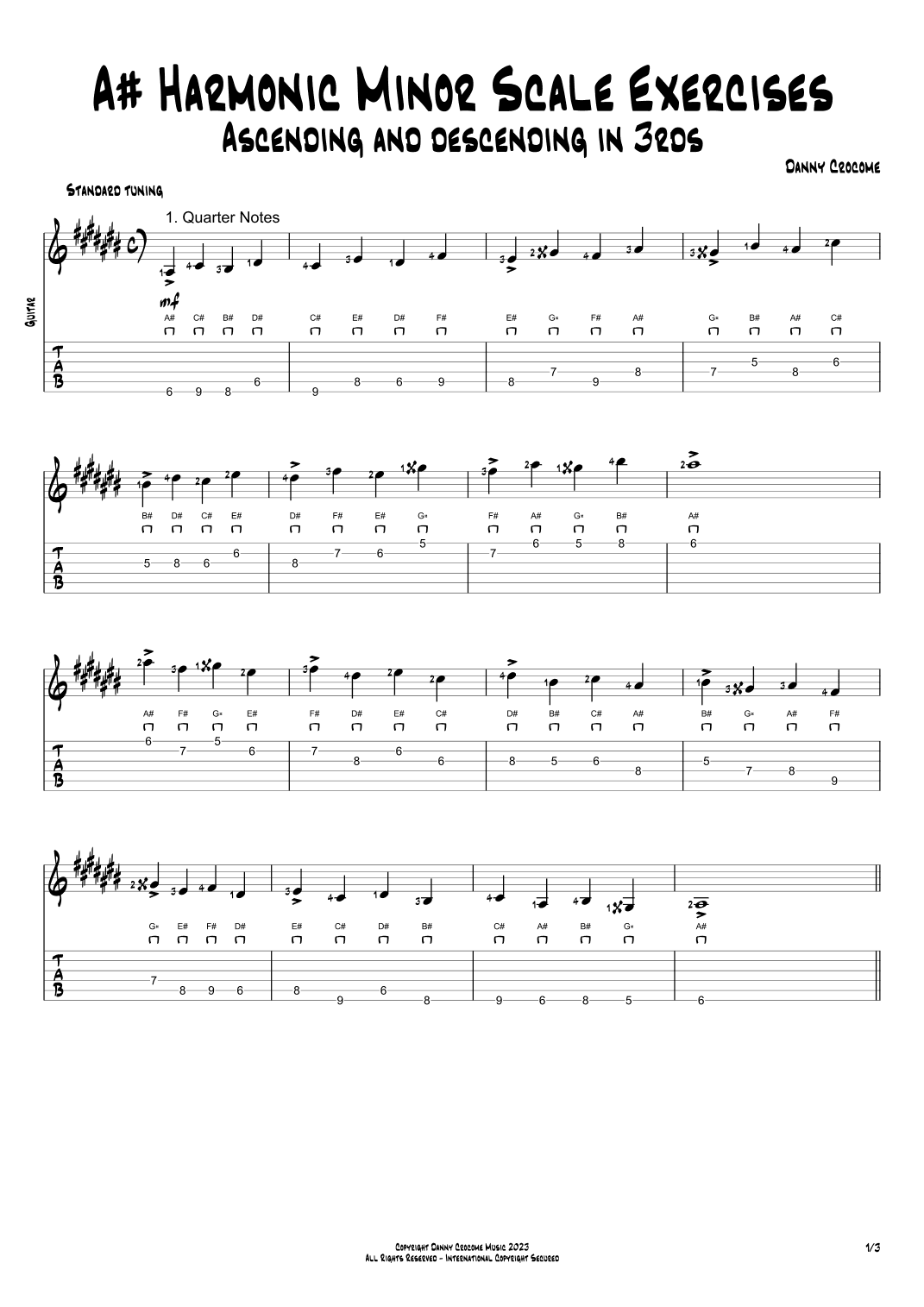A# Harmonic Minor Scale Exercises - Ascending and Descending in 3rds
