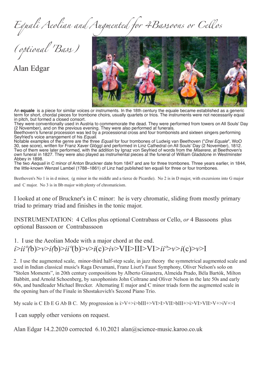 EQUALE AUGMENTED & DORIAN  4 bassoons and optional 5th or contrabassoon OR 4 cellos  and optional 5t
