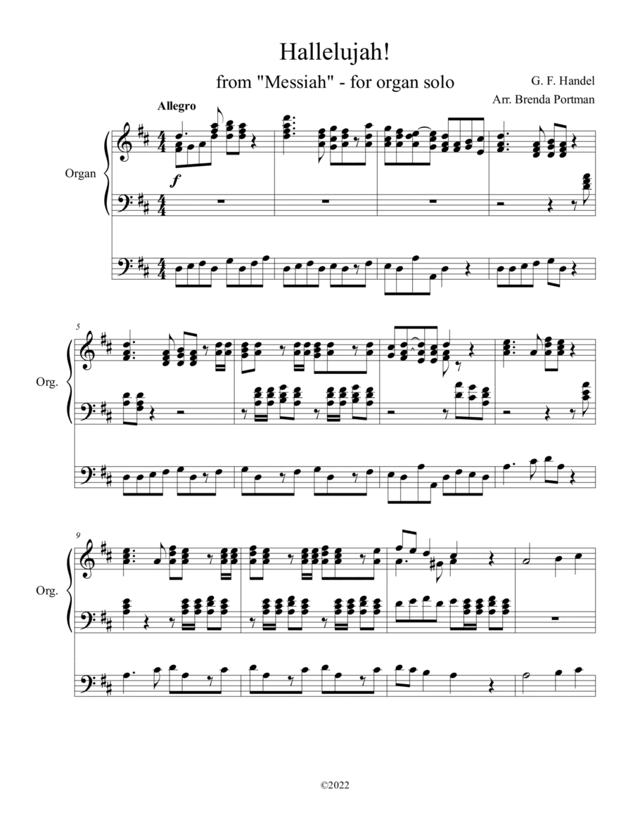 Hallelujah Chorus arr. for organ solo (arr. Brenda Portman)