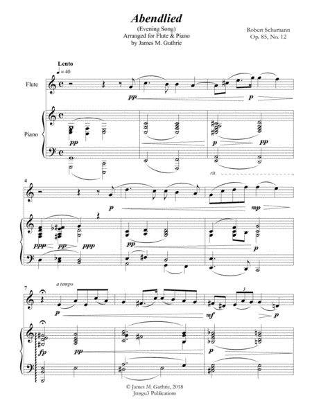 Schumann: Abendlied for Flute & Piano (arr. James M. Guthrie, ASCAP)