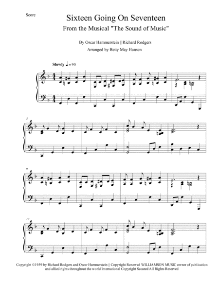 Sixteen Going On Seventeen (arr. Betty May Hansen)