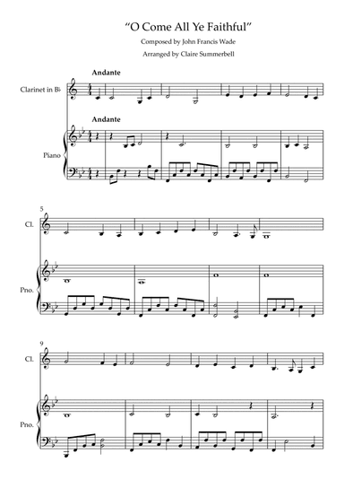 O Come All Ye Faithful - Easy Clarinet & Piano (arr. Claire Summerbell)
