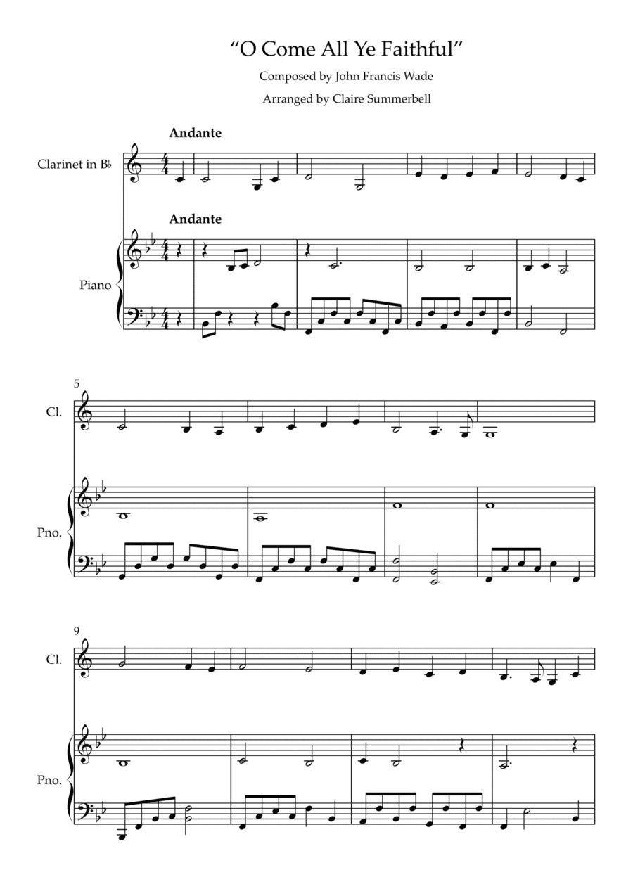 O Come All Ye Faithful - Easy Clarinet & Piano (arr. Claire Summerbell)