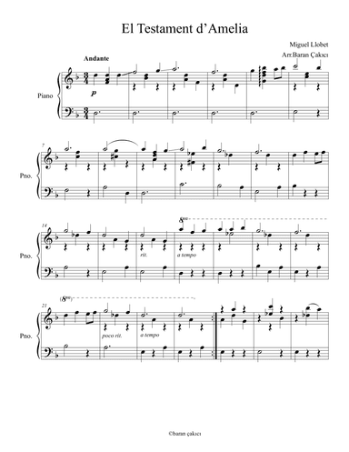 El Testament d’Amelia (arr. Baran Çakıcı)
