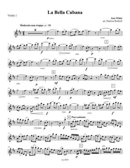 La Bella Cubana, for string quartet (arr. Patricia Rudisill)