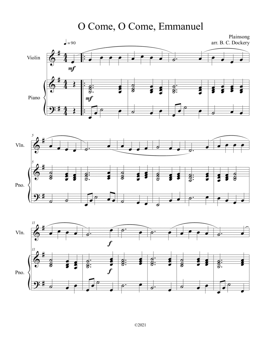 O Come, O Come, Emmanuel (Violin Solo with Piano Accompaniment) (arr. B. C. Dockery)