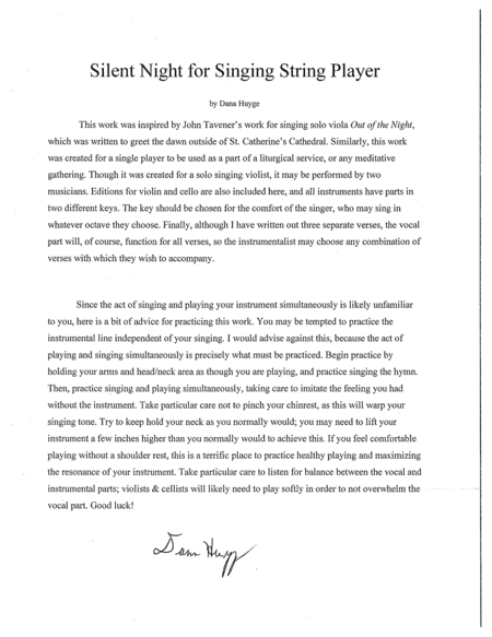 Silent Night for Singing String Player (arr. Dana Huyge)