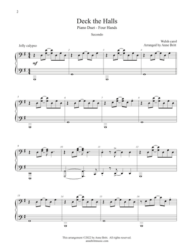 Deck the Halls (piano duet) (arr. Anne Britt)