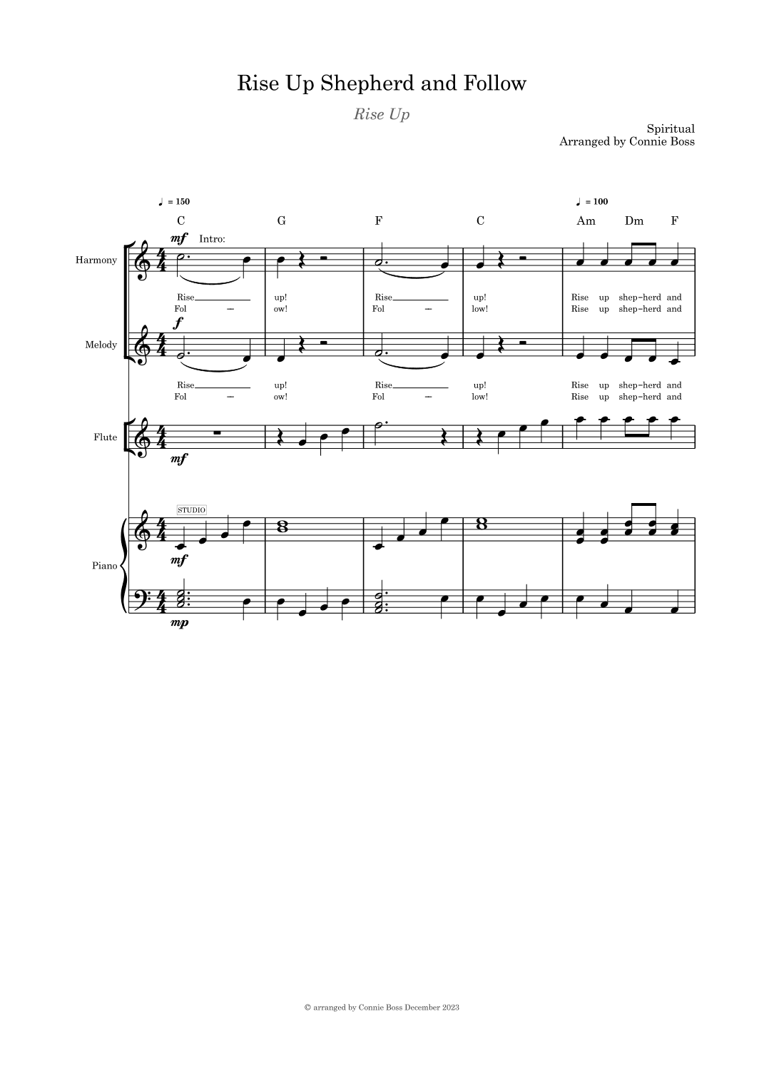Rise Up Shepherd and Follow Duet with flute and piano (arr. Connie Boss)