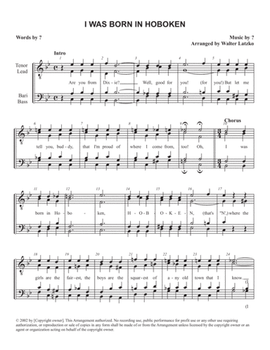 I WAS BORN IN HOBOKEN (arr. Walter Latzko)