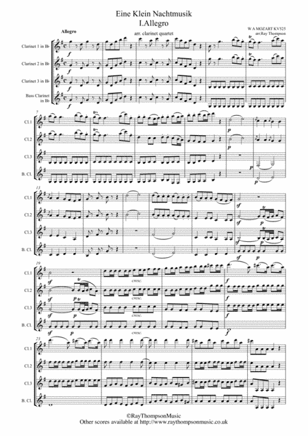 Mozart: Serenade No.13 in G "Eine Kleine Nachtmusik" K.525 Mvt.I Allegro - clarinet quartet (arr. Ray Thompson)