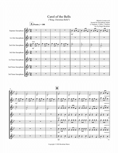 Carol of the Bells (F min) (Saxophone Septet - 1 Sop, 3 Alto, 3 Ten) (arr. Regis Bookshar)