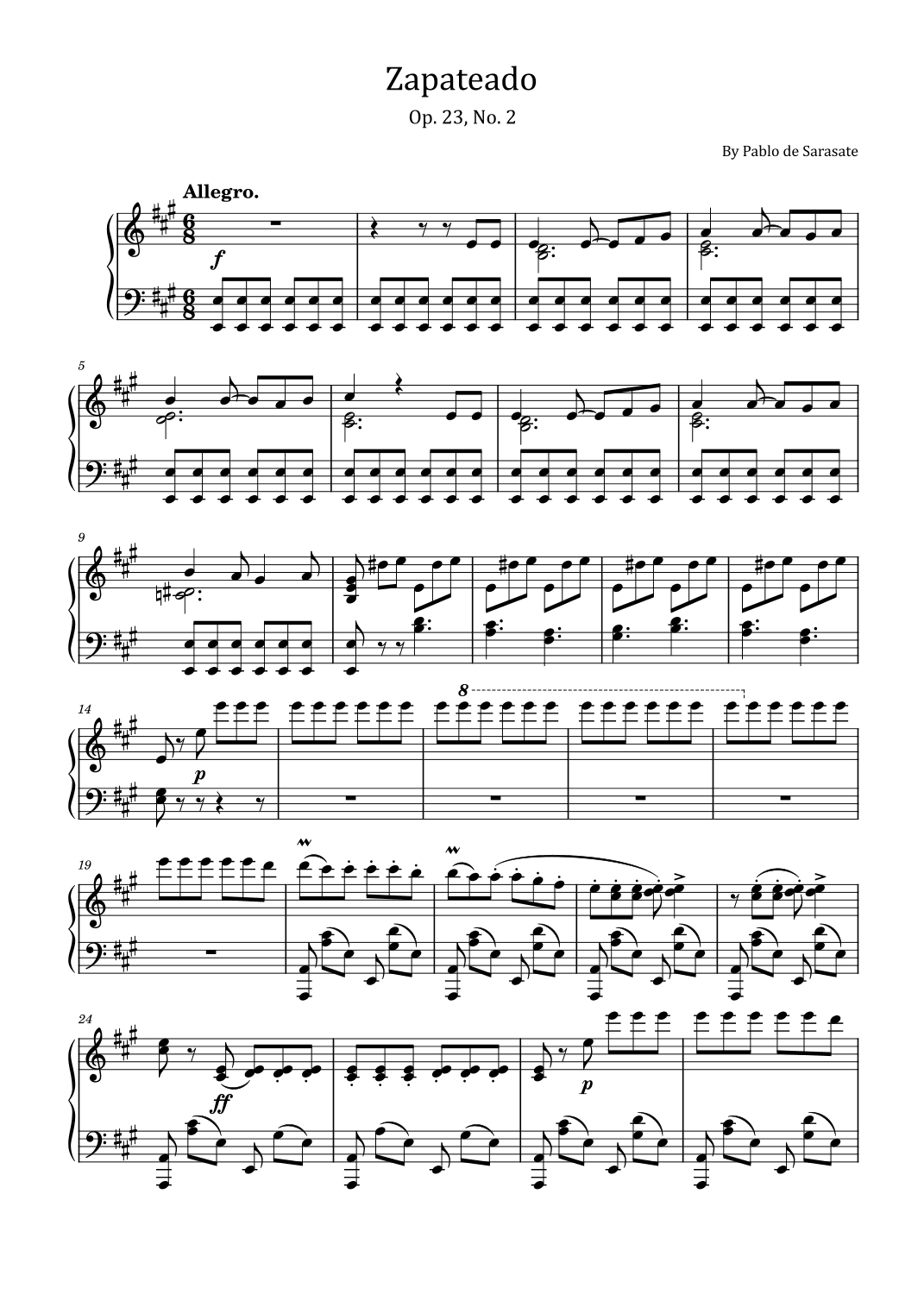 Zapateado - Op.23, No. 2 – Spanish Dances - Pablo Sarasate - For Piano Solo (arr. poon)