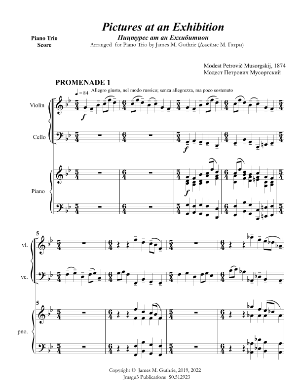 Mussorgsky: Pictures at an Exhibition for Piano Trio (arr. James M. Guthrie)