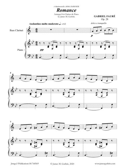 Fauré: Romance Op. 28 for Bass Clarinet & Piano (arr. James Guthrie, ASCAP)