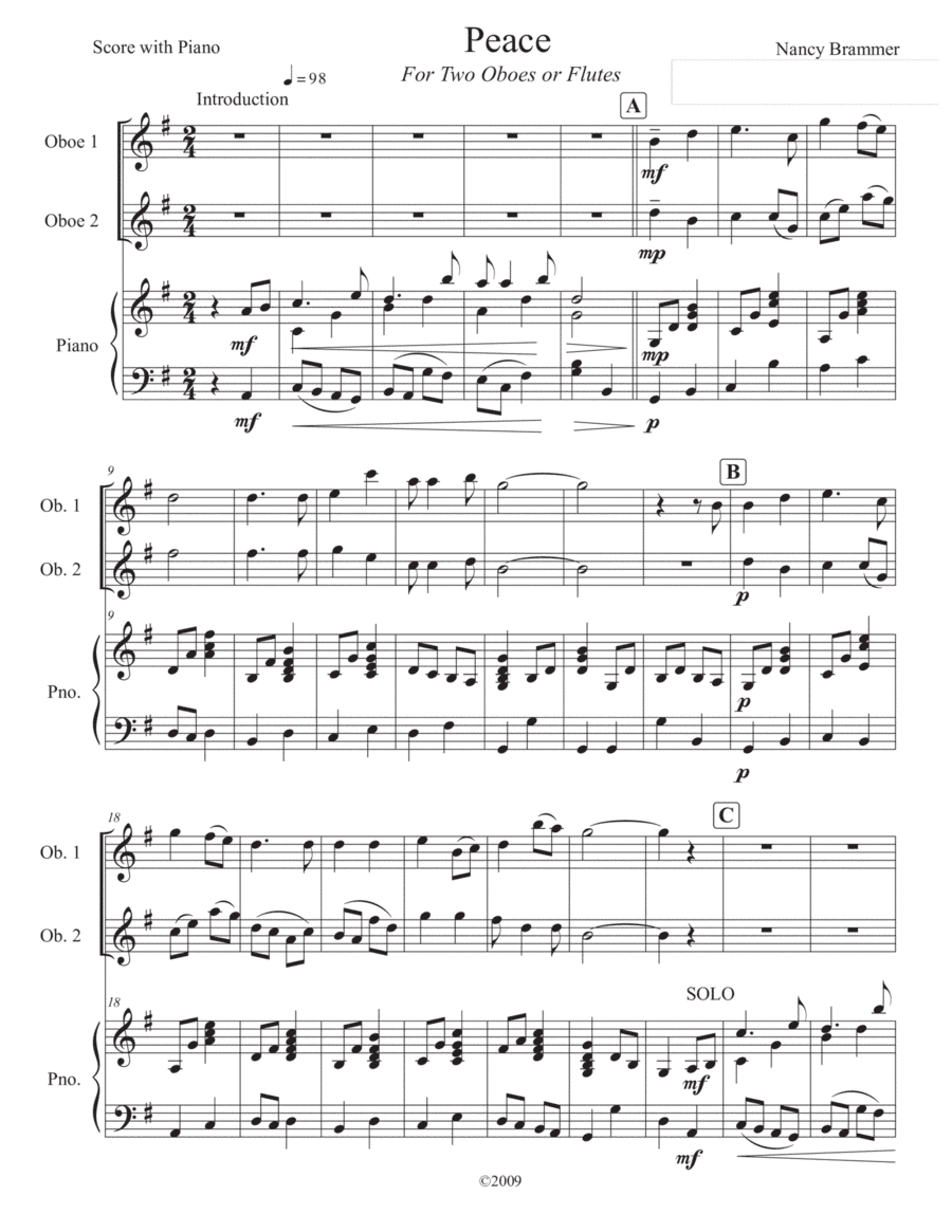 Peace for Two Oboes and Piano