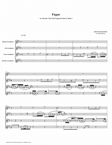 Fugue 20 from Well-Tempered Clavier, Book 2 (Saxophone Quartet) (arr. Richard Byrnes)