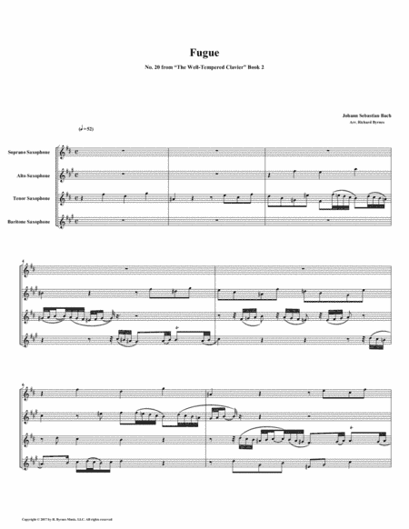 Fugue 20 from Well-Tempered Clavier, Book 2 (Saxophone Quartet) (arr. Richard Byrnes)