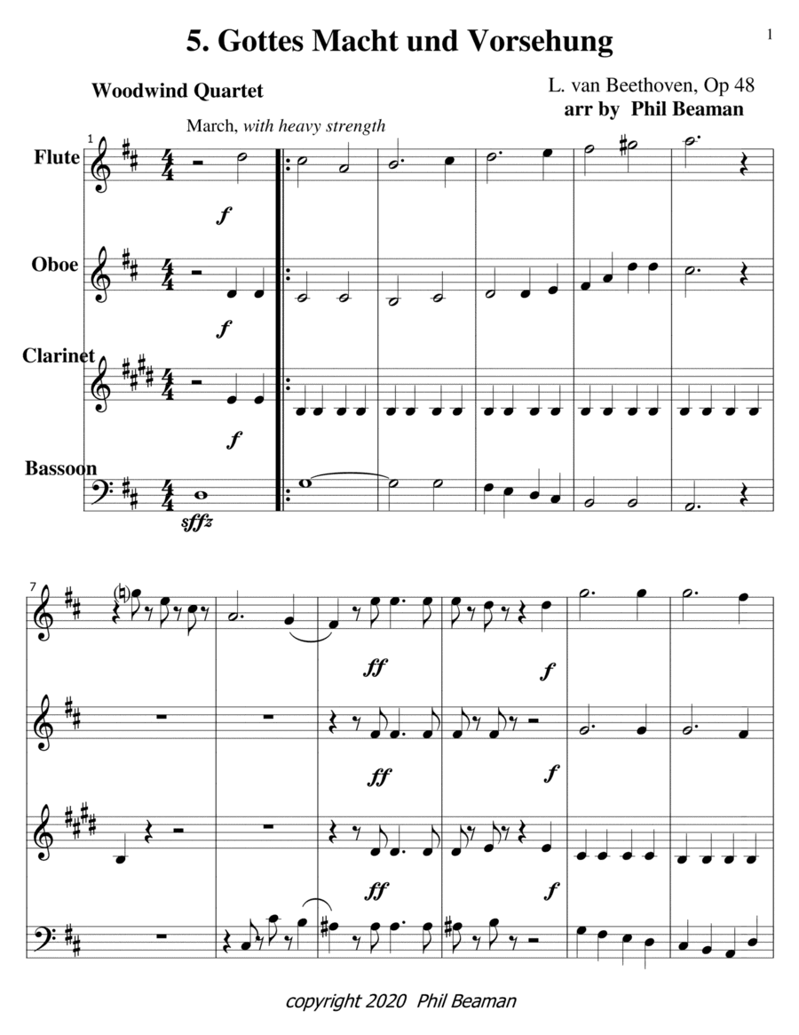 Gottes Macht und Vorsehung-Beethoven-woodwind quartet (arr. Phil Beaman)